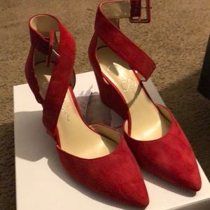 Jessica Simpson “Moyra” pointy toe, red, wedge 7.5